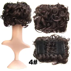 Heat Resistant Fiber Short Curly Style Hair Bun Chignon Brown Color Hair Two Plastic Comb Clips in Hair Extension