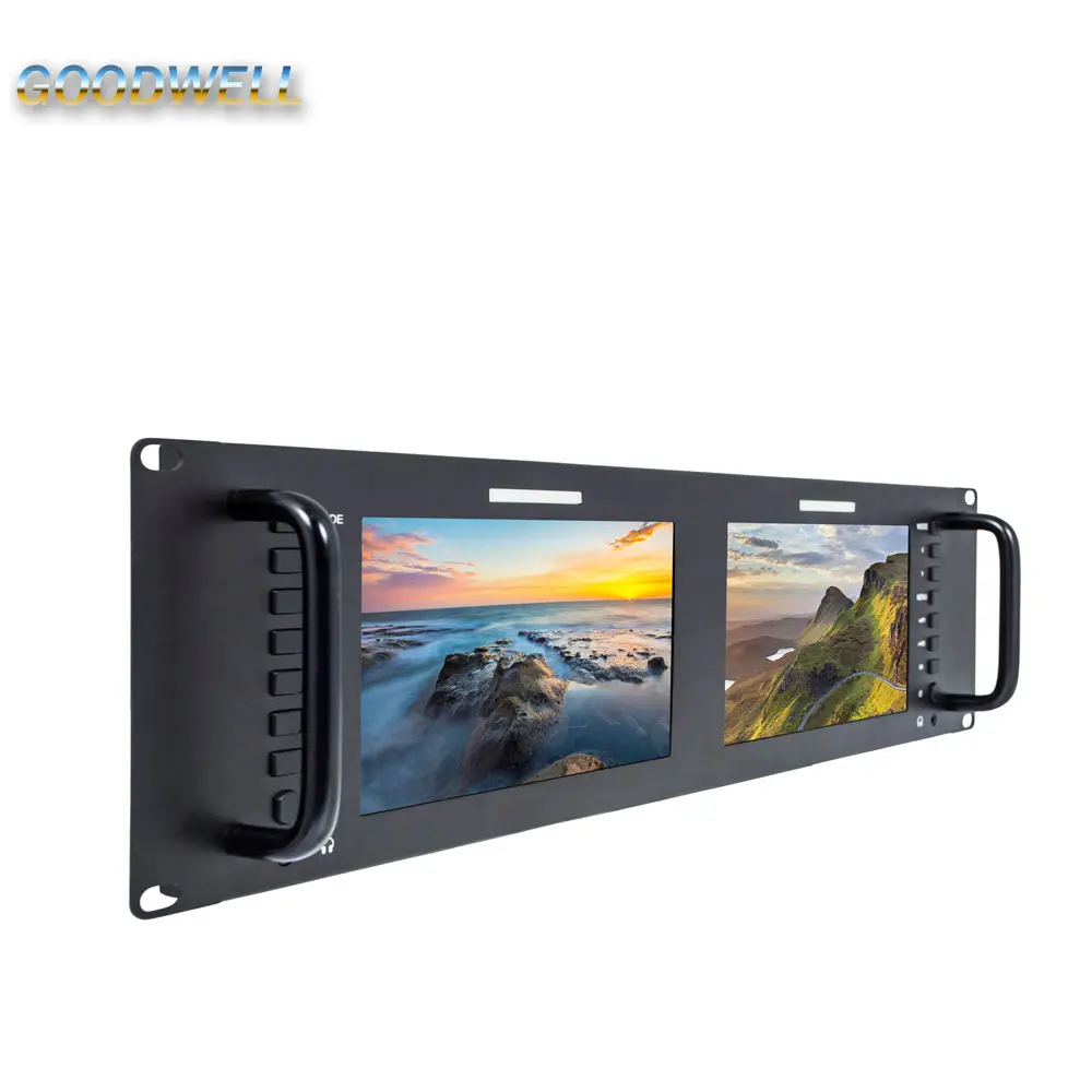 3 RU IPS 1280X 800 Dual 7 Inch LCD HD-SDI Monitor with 3G-SDI HDMI AV Input and Output for Broadcasting