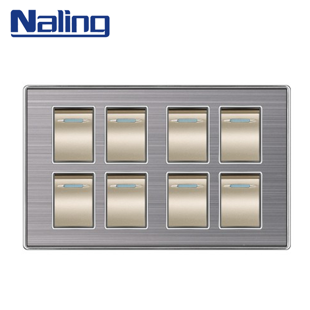 Naling Modern Customized Size 86*88mm Home Use Electric 8 Gang Wall Switch