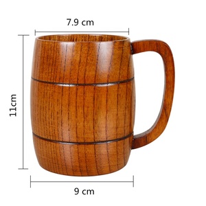 Classical Natural Jujube Wood Handmade <strong>Large</strong> Beer <strong>Mug</strong> with Handle - Product Image 6