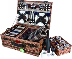 Hadiah Grosir Pabrik Beli Besar Set Piknik Keranjang Piknik Rotan Buatan Tangan untuk 6 Orang Keranjang Piknik Anyaman dengan Tikar Selimut
