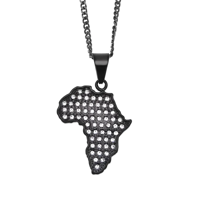 Colgante de mapa de África para hombre Hip Hop color de plata titanio acero 