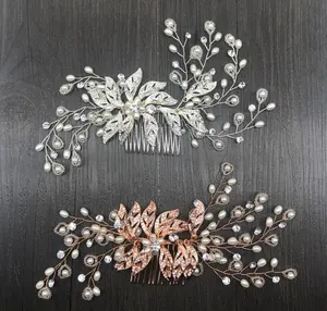 SHSS2017 Vintage Oro Argento Pettini Per Capelli Da Sposa Filo di Perle Avvolto In Argento Da Sposa Pettine, Prom Dei Capelli Pettine Dei Capelli di Cerimonia Nuziale Pezzi