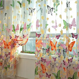 Butterflies Printed Curtains Tulleボイル薄手のカーテンパネル