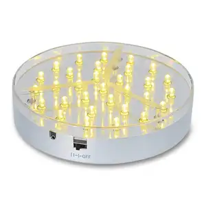 Blanco/cálido blanco Super brillante 31 LEDs plata redondo Base 3AA alimentado por batería de 6 pulgadas de mesa LED florero Luz base de decoración de la boda