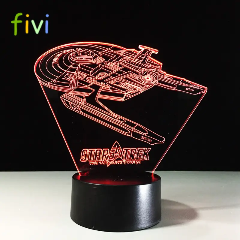 3D USB 7 Color Changing LED Battleship Lamp Spacecraft Star Trek Night Light Cool Boy Bedroom Decor Gifts Bedside Light Fixture