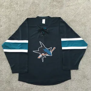 100% polyester stof custom De SAN jose sharks team ijshockey jersey voor fans