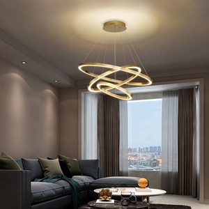 Simig illuminazione moderna di lusso in acrilico lampada ad anello d'oro a spirale lampada a sospensione a doppia altezza <span class=keywords><strong>lampadario</strong></span> da soggiorno - Product Image 5
