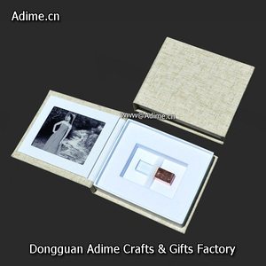 Boîte cadeau pour emballage de clé USB photo en tissu de lin pour mariage - Product Image 4