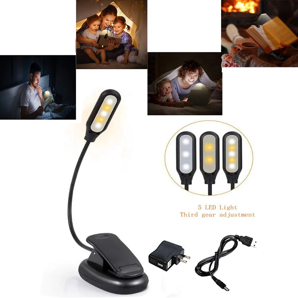 Flexible Easy Clip On 5 or 9 Level Brightness Cool and Warm Light Reading Lamp Soft Table Light for Night