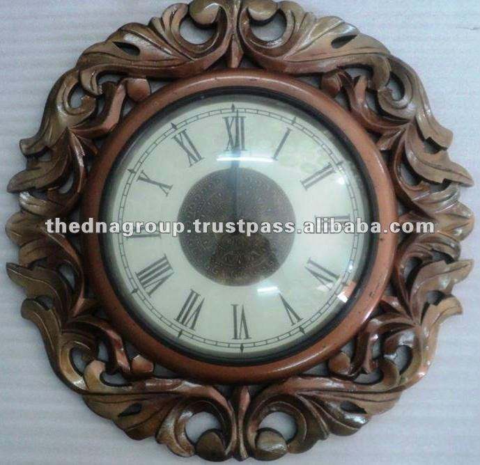 Reloj de pared de madera tallado, hecho a mano, hermoso, indio