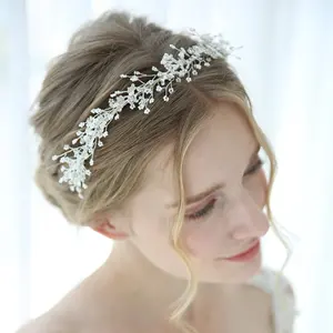 Amelie Victorian Beads Rhinestone Silver Hair Accessories Crown Women Headwear Turkey Wedding Tiara Headpiece Bridal Crown