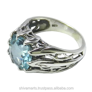 Venta al por mayor de La India, anillos de plata de ley 925 Eternity Vermeil, Topacio Azul, joyería de piedras preciosas naturales con chapado en rodio - Product Image 2