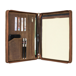 Binder-maletín con cremallera Padolio, elegante y gris, Cartera de cuero <span class=keywords><strong>PU</strong></span> con cremallera y bolsillos con asa y Bloc de notas rellenable - Product Image 3