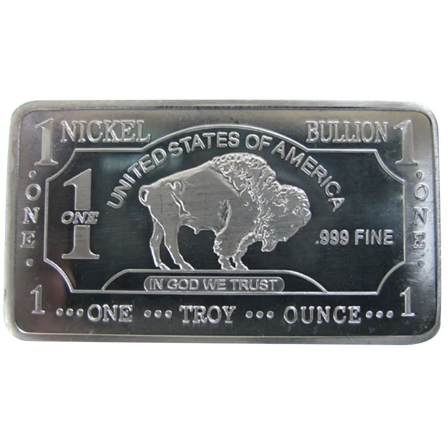 Toptan 1 oz nikel külçe çubukları 999 ince nikel Buffalo Bar A70