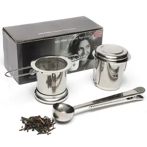 Infusor de chá de 304 aço inoxidável, inclui 2 filtro de malha de chá e 1 colher com alças dobráveis duplas para pendurar em chás, canecas