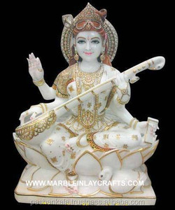 Estatua decorativa de mármol blanco, estatua de Saraswati Maa - Product Image 1