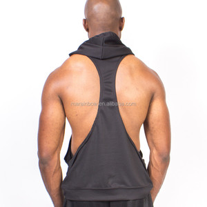 Canotta con Cappuccio da Palestra per Uomo in Poliestere 100% Giallo <span class=keywords><strong>Neon</strong></span>, Canotta Fitness Nera Semplice per Bodybuilding - Product Image 3