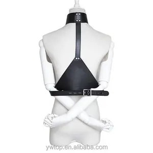 Flirting Bondage Handcuffs Against Back Cervical Collar PU leather sex toys tied hand black belt buckle