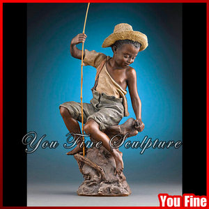 Estatua <span class=keywords><strong>de</strong></span> <span class=keywords><strong>bronce</strong></span> <span class=keywords><strong>de</strong></span> pesca para niño pequeño sentado al aire libre - Product Image 6