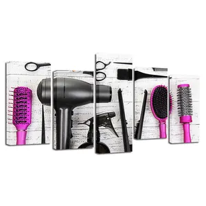 Canvas Wall Art Pictures 5 Piece Hairdressing Tools Scissors Comb Paintings HD Prints Barbershop Beauty Salon Decor Poster Frame