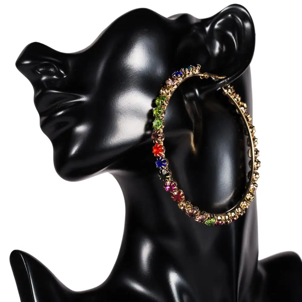 एक्रिलिक बहु-रंग हीरा बड़ा वृत्त बाहरी रिंग हीरे की बालियों महिला रेट्रो फैशन जंगली कान के गहने