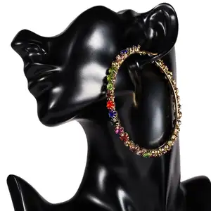 Acrílico multi-cor de diamante brincos de diamante anel feminino moda retro selvagem grande círculo exterior da orelha de jóias