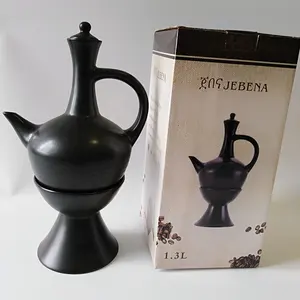 Hot sales Ceramic Jebena with holder for ethiopian coffee ceremony fire resistant