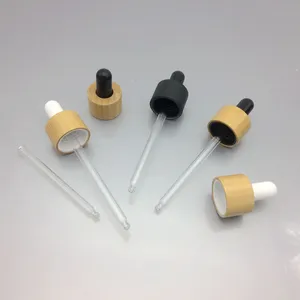 24/410 bamboe plastic dropper siliconen rubber cosmetische etherische olie verpakking bamboe houten dropper cap 24mm druppelaar pipet