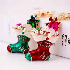 Creative Jewelry Pendant Keychain Car Ornament Keyring Pearl Snow Boot Shoe Key Chain Bag Pendant Merry Christmas Xmas Gift