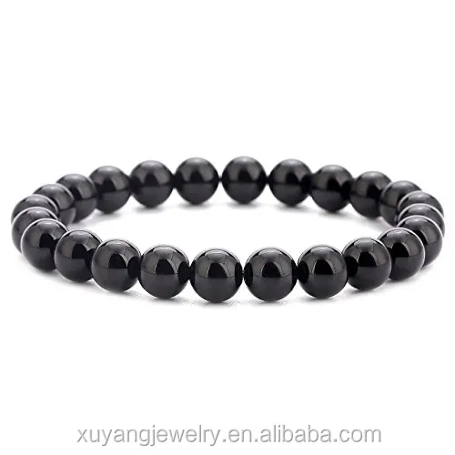 High quality 8mm Natural Black Agate Beads Bracelet Elastic Yoga Bracelet Bangle (CSB0082)