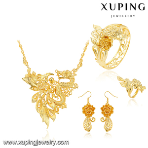 Xuping dubai 24K color oro flores dragón estilo fenomenal pulsera, anillo, aretes y collar set de joyas para mujeres - Product Image 1