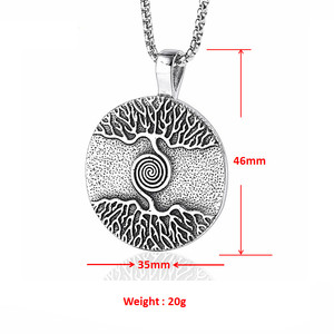 Collar con amuleto de Runas de vikingos nórdicos de acero inoxidable, colgante de Runas de árbol de la vida
