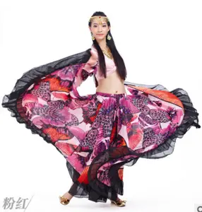 卸売 黒ピンクの服ステージ-Romany Belly Dancing Clothes Gypsy 23メートルBig Flower Skirts Sets Raks Sharki Stage Performance Clothing