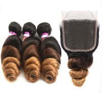 Aliexpress 8A Ombre Blonde 1b 4 30 Cheveux Péruviens Lisses à Tisser 3 Paquets avec Fermeture Frontale en Dentelle