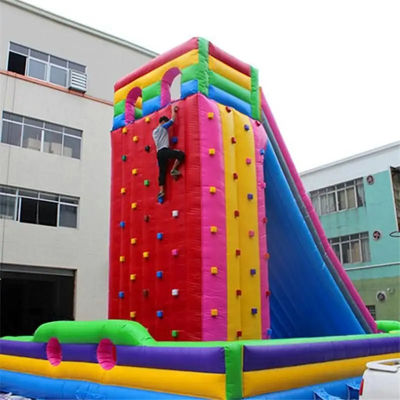 गर्म बेच बच्चों और वयस्कों के लिए स्लाइड के साथ Inflatable चढ़ाई की दीवार, रॉक क्लाइम्बिंग दीवार inflatable