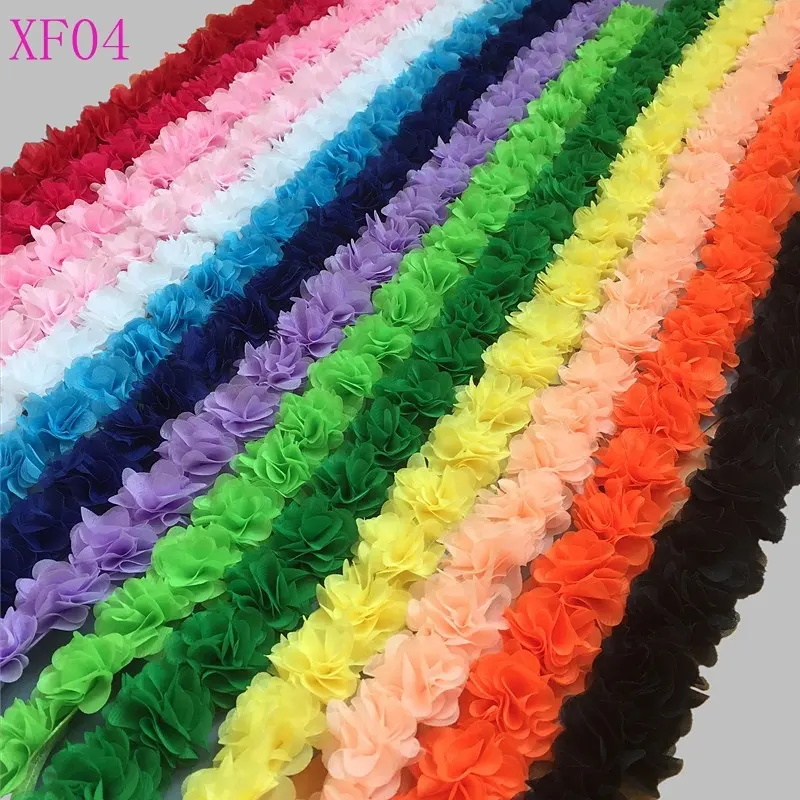 Een Groothandel Breedte 5Cm Multicolor Chiffon 3d Bloem Kant Lint Voor Kledingaccessoires 26 Bloemen Per Yard Xf04