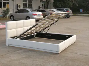 Bed Storage Luxury Storage Bed In White Leather With LED Light