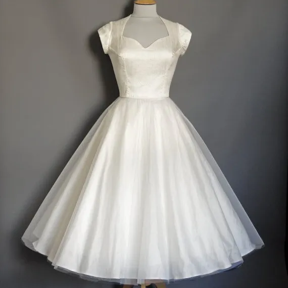 Vintage Tea Length Simple desmontable Sash Vestido corto de boda vestidos de novia 2018 vestido blanco de novia