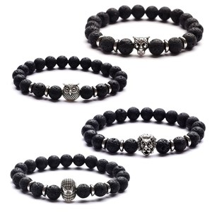 Pulsera <span class=keywords><strong>de</strong></span> plata con piedra <span class=keywords><strong>de</strong></span> Lava, cabeza <span class=keywords><strong>de</strong></span> león, búho, leopardo, <span class=keywords><strong>Spiderman</strong></span>, Perla mate, piedra Natural - Product Image 6