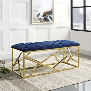 Accent Furniture Bed End Velvet Upholstered Metal Indoor Shoe Bench - Product Image 2