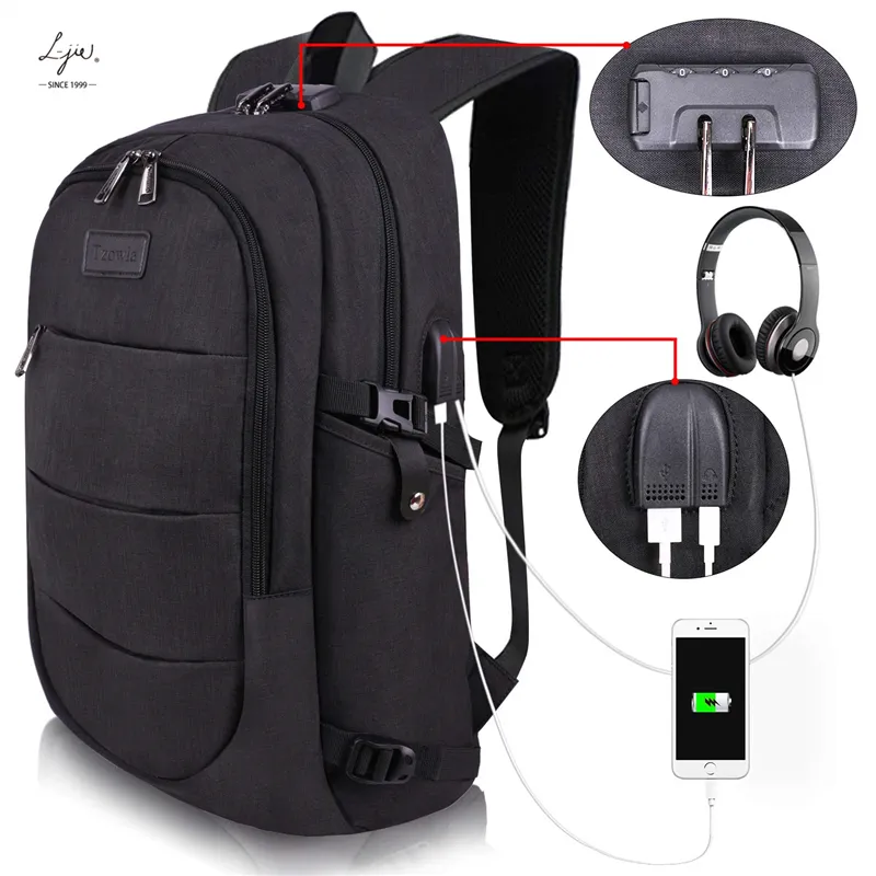 Business Laptop Backpack Water Resistant Anti-Theft College Backpack with USB Charging Port and Lock 15.6 Inch Computer Backpack