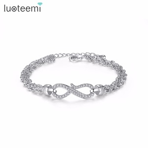 LUOTEEMI Fashion Twist Geometric Bracelet Bangles for Women White Gold-color Crystal CZ Bracelet Party Jewelry Braceleiras pulse