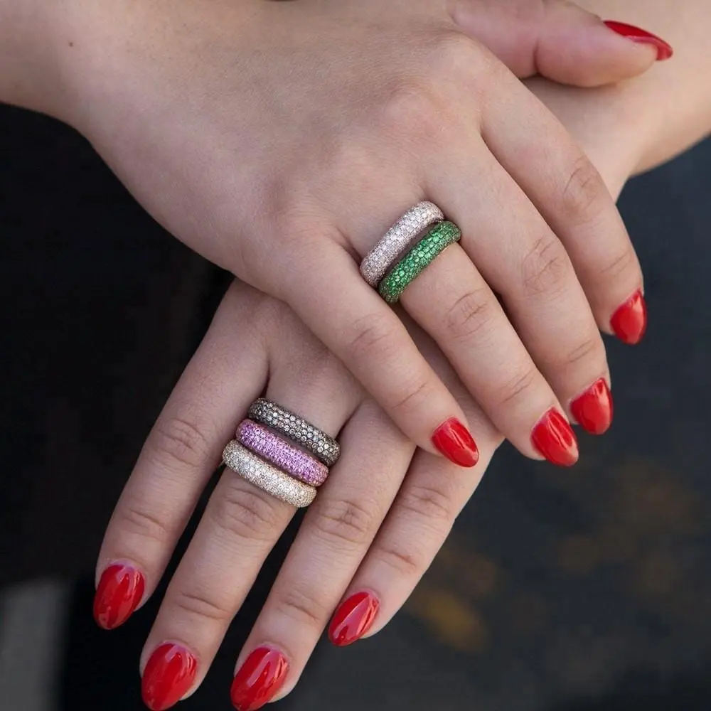 Promozione multi color CZ pavimentato micro pave cubic zircone anello di fidanzamento fascia quadrata nuovo arrivato gioielli da dito