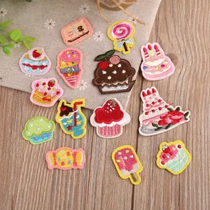 little girls birthday cake and candy motif heat transfer patches embroidery iron on patches bulk