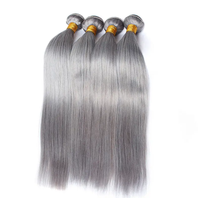 High Quality Brazilian Remy Human Hair Weave Silver Grey Straight Wave Human Hair Extension