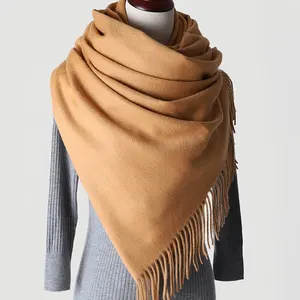 Классическое зимнее женское большое одеяло, теплый простой кашемировый женский шарф, шали