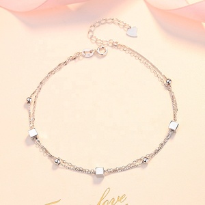 925 <span class=keywords><strong>argento</strong></span> Sterling bracciali donne ragazze doppio strato Multi pietra <span class=keywords><strong>argento</strong></span> cavigliere 925 per le donne - Product Image 3