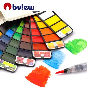 Bview Art 42 Kleuren Fan Vorm Diy Aquarel Verf Set Met Water Borstel Pen