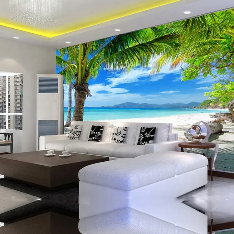 Wallpaper Dekoratif untuk Bar 3d Pemandangan Laut Pantai Pemandangan Hawaii Kamar Tidur Ruang Tamu Mural Modern 3d